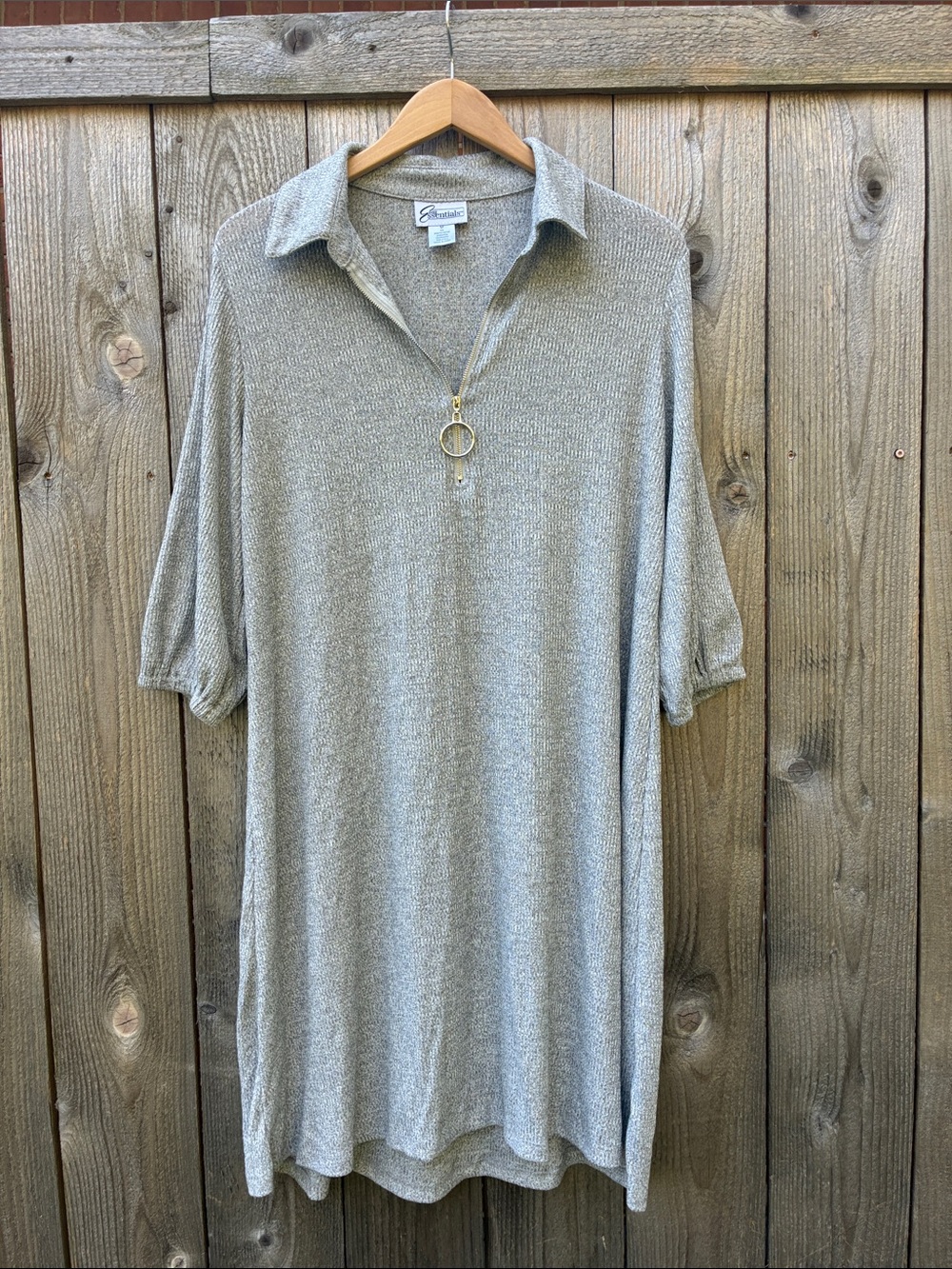 Easy Essentials Long-Sleeve Polo Dress - Light Gray with Gold Zipper